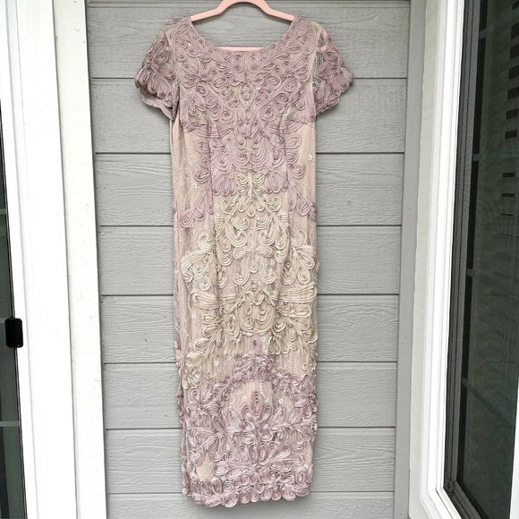 JS Collections Pink Mauve Soutache Round Neck Midi V-Back Dress Women’s 10 - Picture 1 of 10